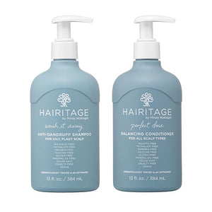 Hairitage Wash It Away Anti-Dandruff Shampoo - For Oily Flaky Scalp - Reduces Dandruff + Perfect Dose Balancing Conditioner - Moisturizes and Soothes - 13 fl oz