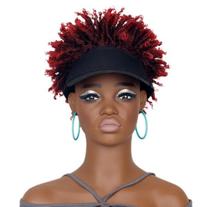 Short Braided Hat Wig Black Baseball Cap with Hair Attached Ombre Red Color Dreadlocks Braids Wigs for Black Women(1BTBUG#)