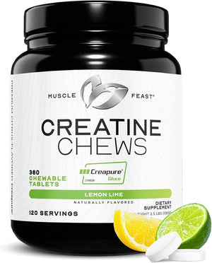 Muscle Feast Creatine Monohydrate Chewables - Vegan &amp Gluten-Free Creapure Creatine Chews for Men &amp Women - Delicious Citrus-Flavored Creatine Tablets for Muscle Building - Lemon Lime 360 Tab