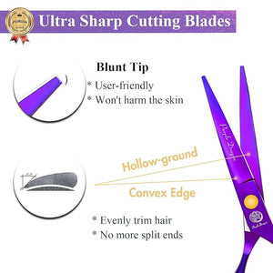 Purple Dragon 5.5 inch Hair Cutting Scissors Set with Razor Leather Scissors Case Barber Hair Cutting Shears Hair Thinning/Texturizing Shears for Professional Hairdresser or Home Use (Purple)