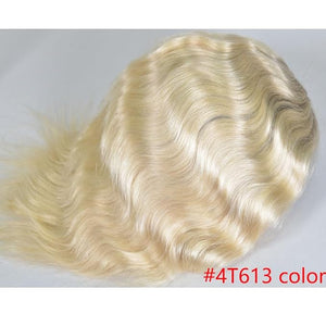 Men's Toupee 10¡¿8 European Virgin Human Hair Toupee Hair pieces for Men Thin Skin Hair Replacement System Lace Front+ Mono Net with PU around Base for Men (#4T613# color)