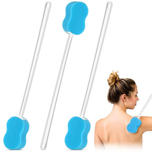 Norme 3 Pcs 22.4 Inch Long Handle Back Bath Sponge Lightweight Sponge on a Stick Body Cleaning Handled Washer Scrubber for Foot Body Limited Range of Motion Blue