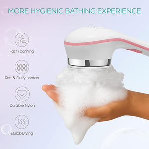 VOYOR Electric Body Brush Back Scrubber for Shower Rechargeable Exfoliating Bath Brush Powered Shower Brush with Non-Slip Long Handle Deep Cleansing Exfoliation Massaging Spin Brush BC100 (Pink)