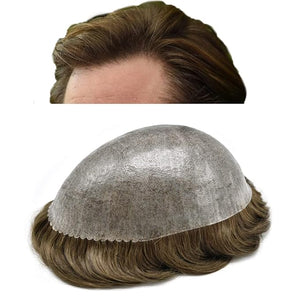 LYRICAL HAIR Toupee for Men Hair System Replacement Injected Poly Skin Mens Hairpiece Durable PU Wig for Men 6X9 #5 Med-light Brown-110% Light to Medium Density