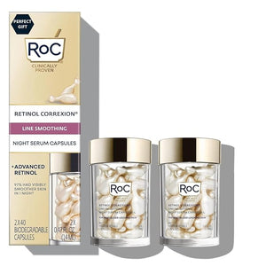 RoC Retinol Correxion Anti-Aging Wrinkle Night Serum Retinol Serum for Face Daily Treatment for Fine Lines Post Acne Scars 80 Capsules (Limited Edition Value Set) Unscented