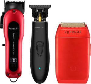 Supreme Trimmer 3-in-1 Barber Bundle | Pro Clipper DLC T-Shaper Trimmer &amp Crunch Foil Shaver | Professional Beard Trimmer Men¡¯s Hair Clipper Kit | Red