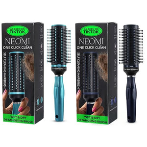 Set of 2 Self Cleaning Hair Brushes for Women Men - Detangler Round Brush for Blow Out - Roller Retractable Travel - Navy &amp; Blue Christmas Gifts