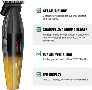 VGR 906 Fresh Fade Professional Hair Trimmer 9000rpm Zero Gapped Beard Trimmer for Men DLC T-Blade Cordless Hair Clipper for Barbers and USB Rechargeable Gold
