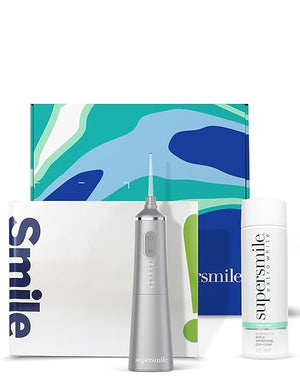 Supersmile Frosted Premium Self-Care Kit ? Extra Whitening Pre-Rinse 16 Fl Oz Professional Zina Water Flosser &amp Smile Book ? Whitens Teeth in Hard-to-Reach Places &amp Supports Gum Health