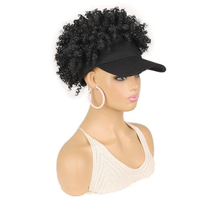 Hat Wig for Black Women Afro Kinky Curl Ponytail Short Baseball Cap Wig with Hair Attached Hair Extension
