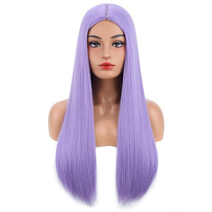 MAGQOO Purple Wigs for Women Long Straight Lavender Wig Middle Part Halloween Cosplay Costume