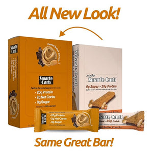NuGo Smarte Carb 20g Protein 0g Sugar 2g Net Carbs 160 Calories Brown Sugar free Peanut Butter Crunch 12 Count