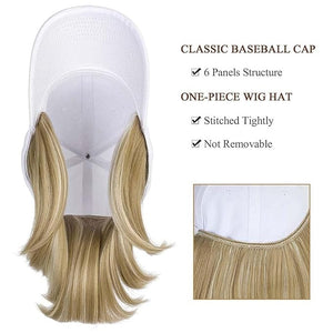 Woman Wig Baseball Cap with Hair Extensions Straight Short Bob Hairstyle Adjustable Wig Hat Duck Tongue Hat Wig