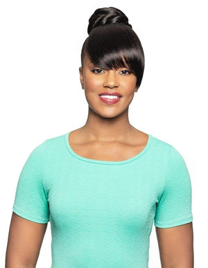 Alicia Beauty Foxy Silver Collections, Fusion High Heat Synthetic, 2 in I Dome with Bang Short Straight Style Hair Piece Drawstring, Instant accessories - DUET 6 (4)