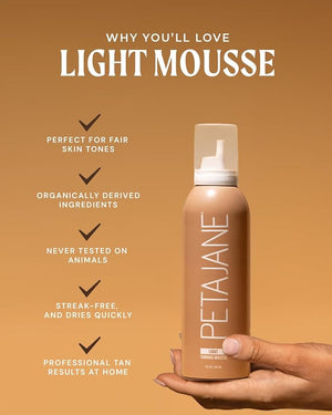 Light Tanning Mousse 7oz - Made in the USA - Streak-Free Lightweight Fast-Absorbing Vegan Sunless Tanner for All Skin Types