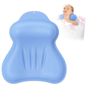 Silicone Bath Pillow New Material Bath Pillows for Tub Head Neck and Back Support Bath Tub Pillow with 4D Press Inflatable Airbag and Non-Slip Strong Suction Cups Quick-Drying Easy to Store Blue