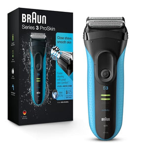 Braun Electric Series 3 Razor with Precision Trimmer, Rechargeable, Wet &amp; Dry Foil Shaver for Men, Blue/Black, 4 Piece