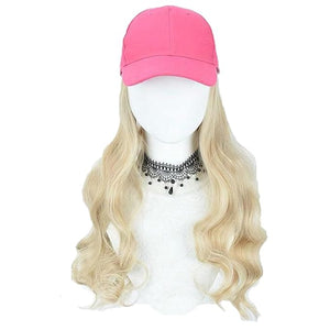 Sun Hat Wig for Women Baseball Cap with Hair Extensions Attached 22 Long Wavy Straight Hairpieces Synthetic Wig