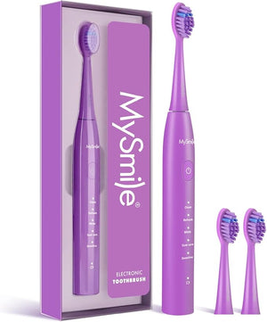 MySmile DY156 Electric Toothbrush for Adults Rechargeable Sonic Battery Toothbrush Portable with 3 Brush Heads 2 Mins 5 Modes Smart Timer 45000VPM One Charge for 60 Days - Purple