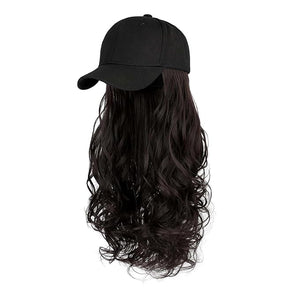 Women Baseball Cap Wig - Long Curly and Wavy Sunshade Integrated Wig