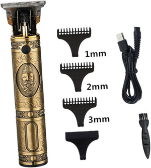 VICASKY Professional USB Charging Hair Trimmer Engraved Metal Clipper for Home and Barbershop Use Silent Powerful Haircut Tool with Bronze Finish