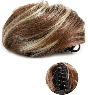 HIHELO 1-Pack Mini Claw Clip Messy Cat Ears Short Synthetic Curly Wavy Bun Extension Wig Claw Clip Women Hair Accessories (Color : 02)