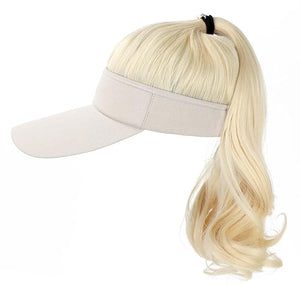 Visor Hat Wig for Women Baseball Cap Wig With Curly Synthetic Hair Extensions Ponytail Cap Wig Sun Hat With Hair Wig