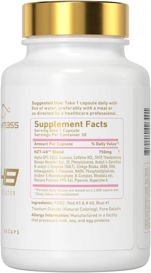 NZT-48 Premium Brain Booster for Her - Female Brain Booster - Brain Supplement for Memory + Focus + Natural Energy - Caffeinated AcetvI-L-Carnitine Vitamins B6 B12 30 Servings