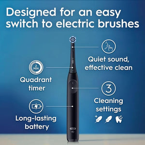 Oral-B iO Simple Clean Rechargeable Electric Powered Toothbrush Night Black with 1 Gentle Care Brush Head and 1 Black Travel Case - Automatic Pressure Sensor to Protect Gums - 3 Modes - 2 Min Timer
