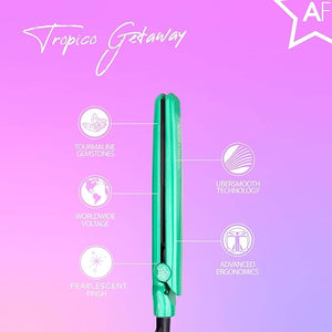 Almost Famous Tropico Getaway 0.5 inches Mini Tourmaline &amp Ceramic Hair Straightener Flat Iron with Stunning Travel Bag with Set Temperature All Hairstyles (Watermellow)