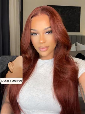UNICE Bye Bye Knots 7x5 Pre Cut Lace Glueless Wig Reddish Brown Body Wave Wig Pre Bleached Invisible Knots Pre Everything Wig Human Hair Wig Pre Plucked 150% Density 14 Inch