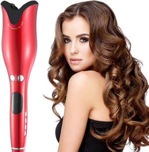 Automatic Ceramic Rotating Hair Curler, Professional Air Spin N Curl Hair Curler for All Hair Types, LCD Digital Display (Red)