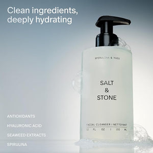 Salt &amp Stone Facial Cleanser for Women &amp Men Spirulina &amp Yuzu Gentle Facial Wash with Hyaluronic Acid Squalane For All Skin Types Vegan Cruelty Free 7.2 oz