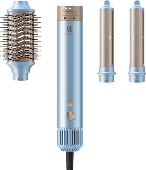 Blow Dryer Brush, Hot Air Styler, Auto Hair Wrap Curling Irons Hot Air Brush Negative Ionic Airflow Hair Curlers, Multi Styler, Blue