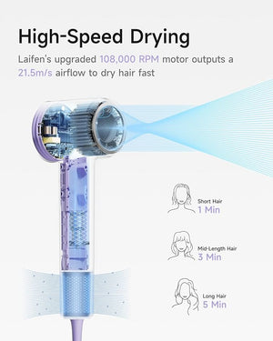 Laifen Hair Dryer SE 2 200 Million Negative Ionic Blow Dryer with Child Mode and 108000 RPM Brushless Motor 1400W Powerful Fast Drying High-Speed Low Noise Hairdryer with Magnetic Attachments