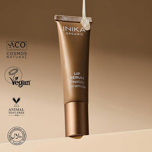 INIKA Organic Lip Serum | Ceramide + Peptide Infused, Glossy Clear Finish, Plumps, Softens, Smooths, Hydrates + Repairs. Natural &amp; Vegan (Clear)