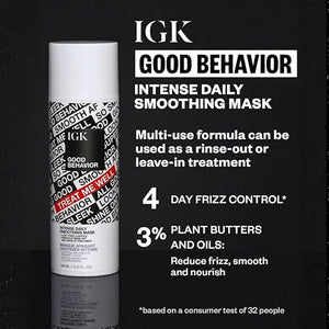 IGK GOOD BEHAVIOR Intense Daily Smoothing Mask | Vegan + Cruelty Free | 5 Oz