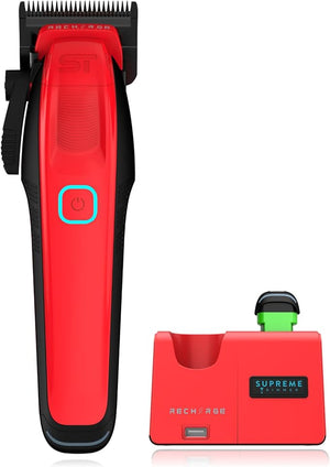 Supreme Trimmer Recharge Clipper - Professional Hair Clipper with 2 Removable Batteries Brushless Motor Smart Charge Stand USB-C Charge &amp DLC Blades Barbers | STC779