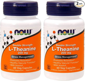 NOW Foods L-Theanine 200 mg, 60 Vegetable Capsule (2 Pack)