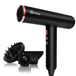 Nicebay Ionic Hair Dryer with Diffuser Professional Blow Dryer with 3 Attachments 150000RPM High-Speed Brushless Motor for Fast Drying Lightweight Low Noise 2000W
