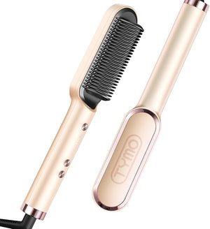 TYMO Ring Hair Straightener Brush ? Hair Straightening Iron with Built-in Comb, 20s Fast Heating &amp; 5 Temp Settings &amp; Anti-Scald, Perfect for Professional Salon at Home, Peach