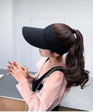 Women Hair Ponytail Wig Baseball Cap with Hair Long Wavy Wig Golf Hats With Hollow top baseball cap wig