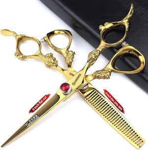 6 inch /7 inch salon professional salon scissors salon hairdresser hair cutting hairstyle pruning tools Japan 440c high hardness stainless steel golden (6 inch 2pcs)