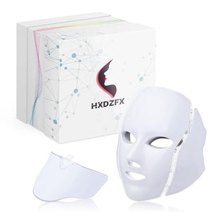 HXDZFX LED FACIAL LIGHT THERAPY MASK-Led Face Mask Light Therapy, 7 Led Light Therapy Facial Skin Care Mask - Blue &amp; Red Light for Acne Photon Mask - Skin Care Mask for Face and Neck.White