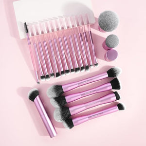 MAANGE 20 Pcs Makeup Brushes with Gift Box Double-End Multi-functional Makeup Brushes for Blending Liquid Powder Concealer Cream Blush BuffePink