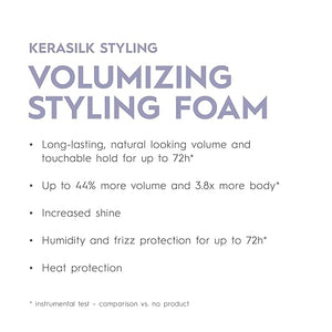 KERASILK Volumizing Styling Foam | Lightweight Formula | Creates Long-Lasting Touchable Hold | Enhances Body &amp Fullness | With Heat Protection | 150ml