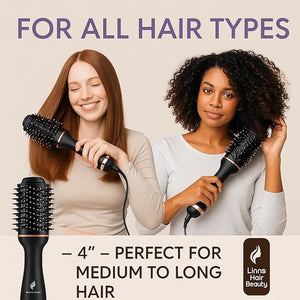 LHB 500 Professional Hot Air Brush Round Styling Brush Hair Dryer 2-in-1 Blowout Brush with Rose Gold Accents Black