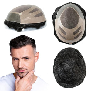 Mens Toupee Human Hair Pieces Human Hair Replacement System for Men Durable Fine Mono Hair Units #1B20