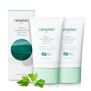 Rataplan Minari Calming Poreless Sun Cream SPF 50+ PA++++ (2 Pack)- Mineral Sunscreen Korean Sunscreen for Oily Skin Pore Minimizer for Face Reef Safe Korean Skincare