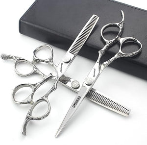 6/7-Inch Professional Hair Scissors Haircut Rose Pattern Hair Scissors Styling Tools Japanese Stainless Steel Scissor Set (6-inch -3pc)
